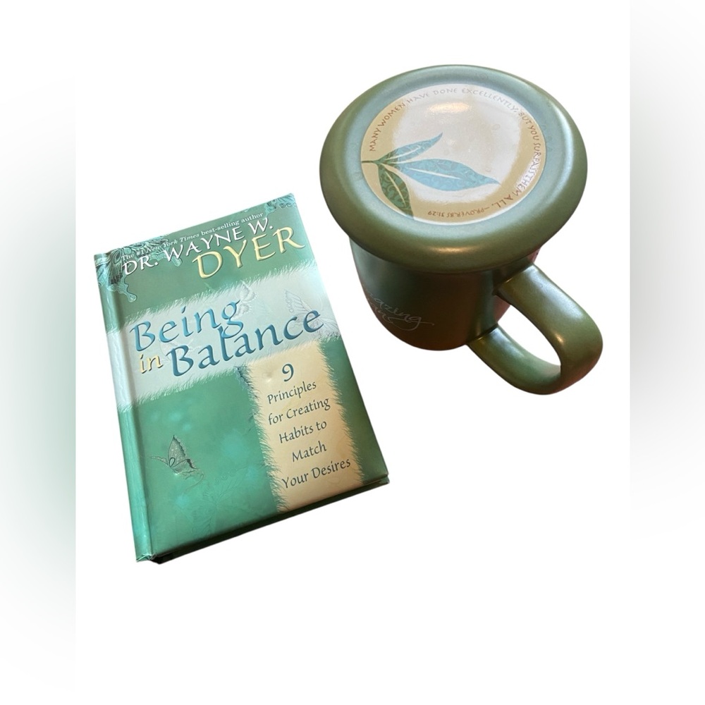 Book by Dr. Wayne W. Dyer, “Being in Balance” and Green Mug Set bundle.